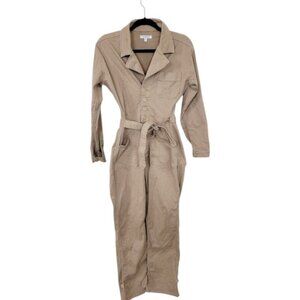 Good American Women's Tan The On Duty Belted Button-Front One-Piece Jumpsuit 1